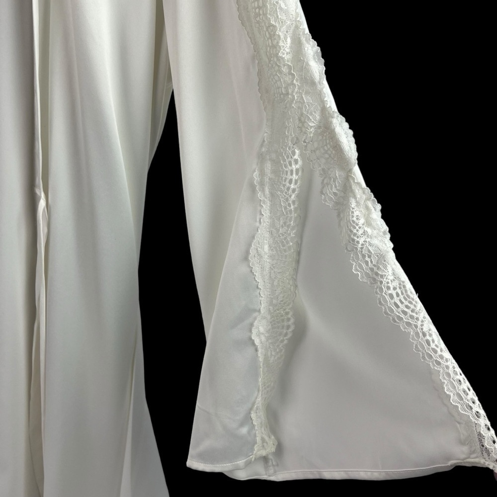In Bloom by Jonquil Bride Satin Robe Ivory Lace Sleeves Tie Belt Medium/Large - Picture 9 of 12